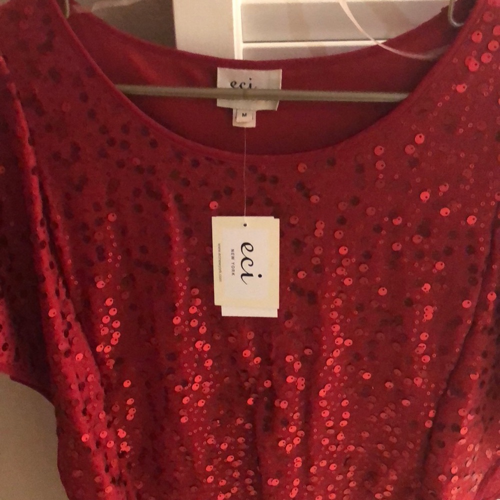 M ECI red sequin short sleeve fashion top blouse